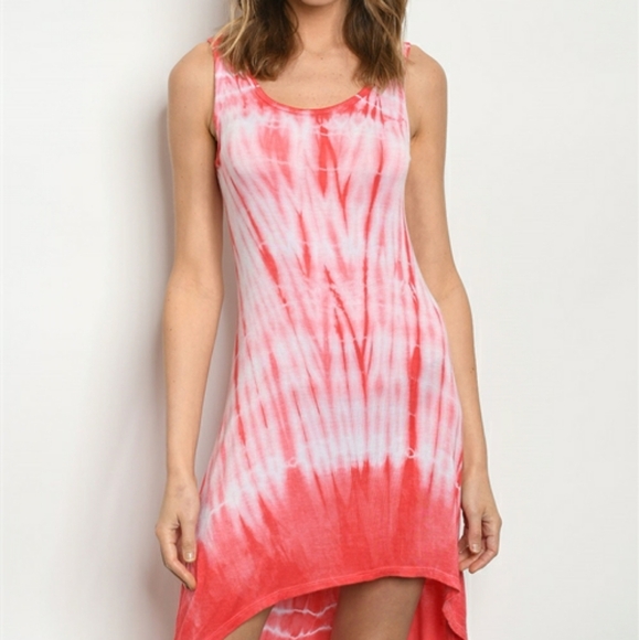 FIANCEE CORAL TANK TOP HIGH LOW TIE DYE DRESS - Picture 4 of 4